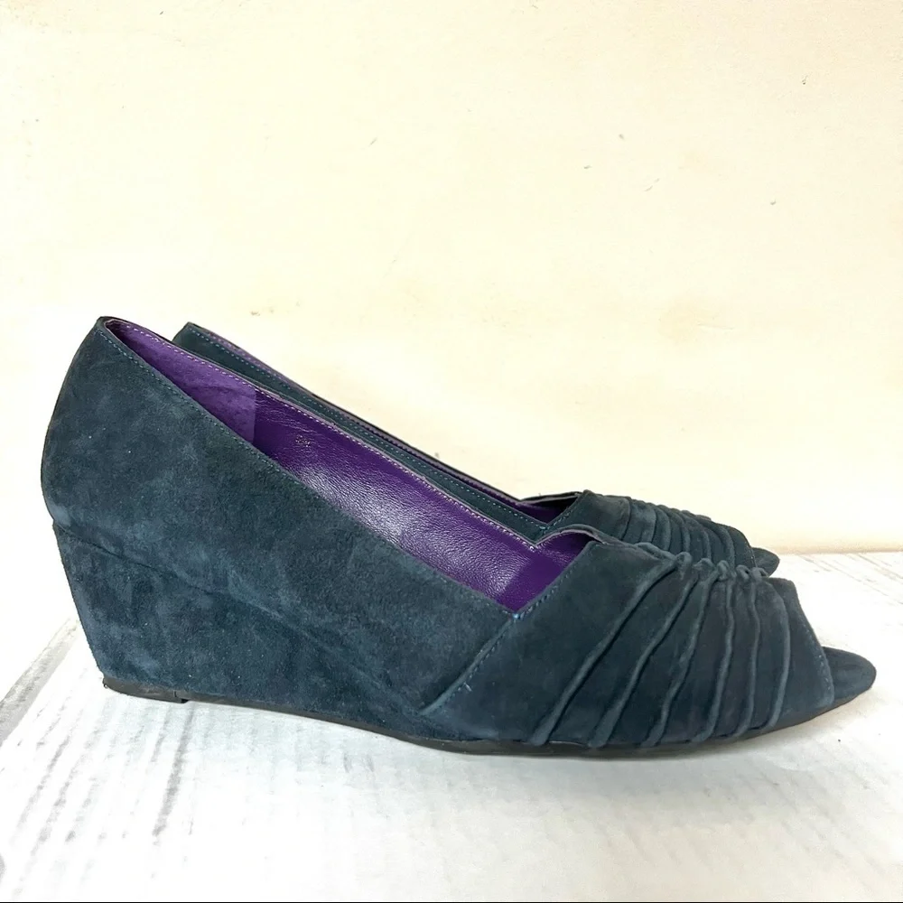 VANELI Women's Pewter Navy peep toe wedge Shimmer size 9N